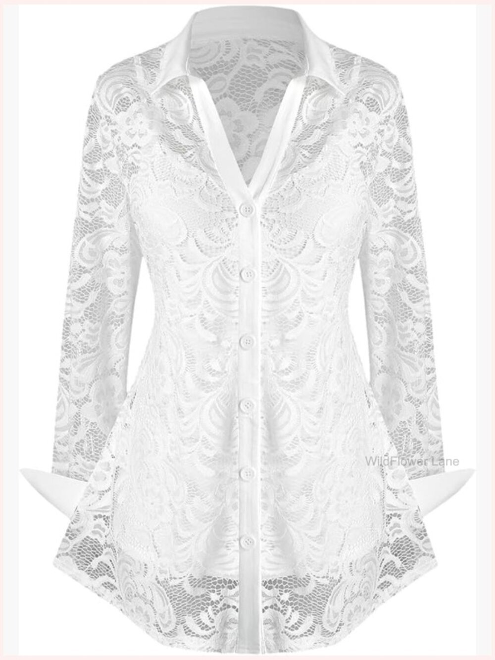 Plus Size Lace Button Front Long Sleeve Blouse & Cami Twinset 2-Piece Top Set